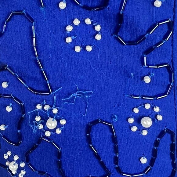 VTG 90s Ibiza Silk Hand Beaded Halter Neck Column Gown S Maxi Dress Royal Blue - Picture 9 of 12